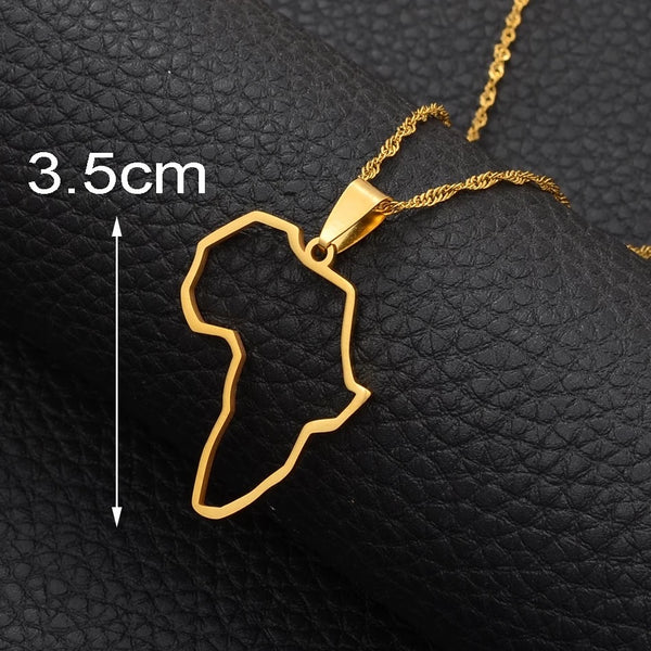 Africa Profile Map Women Pendant Necklace for Women-60Cm Gold Color