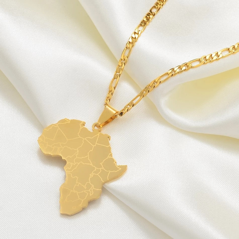 Africa Map Pendant Necklace for Men/Women-45cm Gold Color