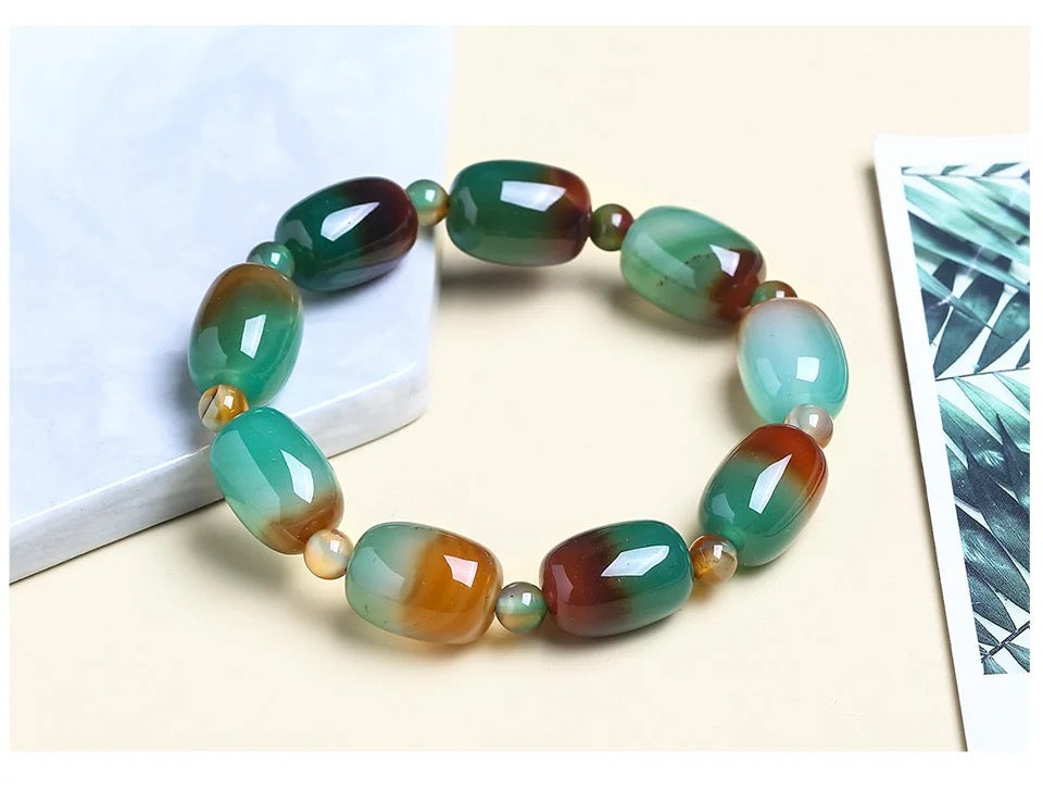 Natural Green Peacock Agates Colorful Stones Bracelet for Women-10mm
