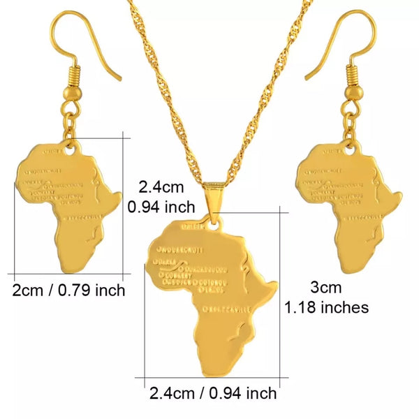 Africa Map Jewelry Set: 60Cm Pendant Necklace & Earrings-Gold Color