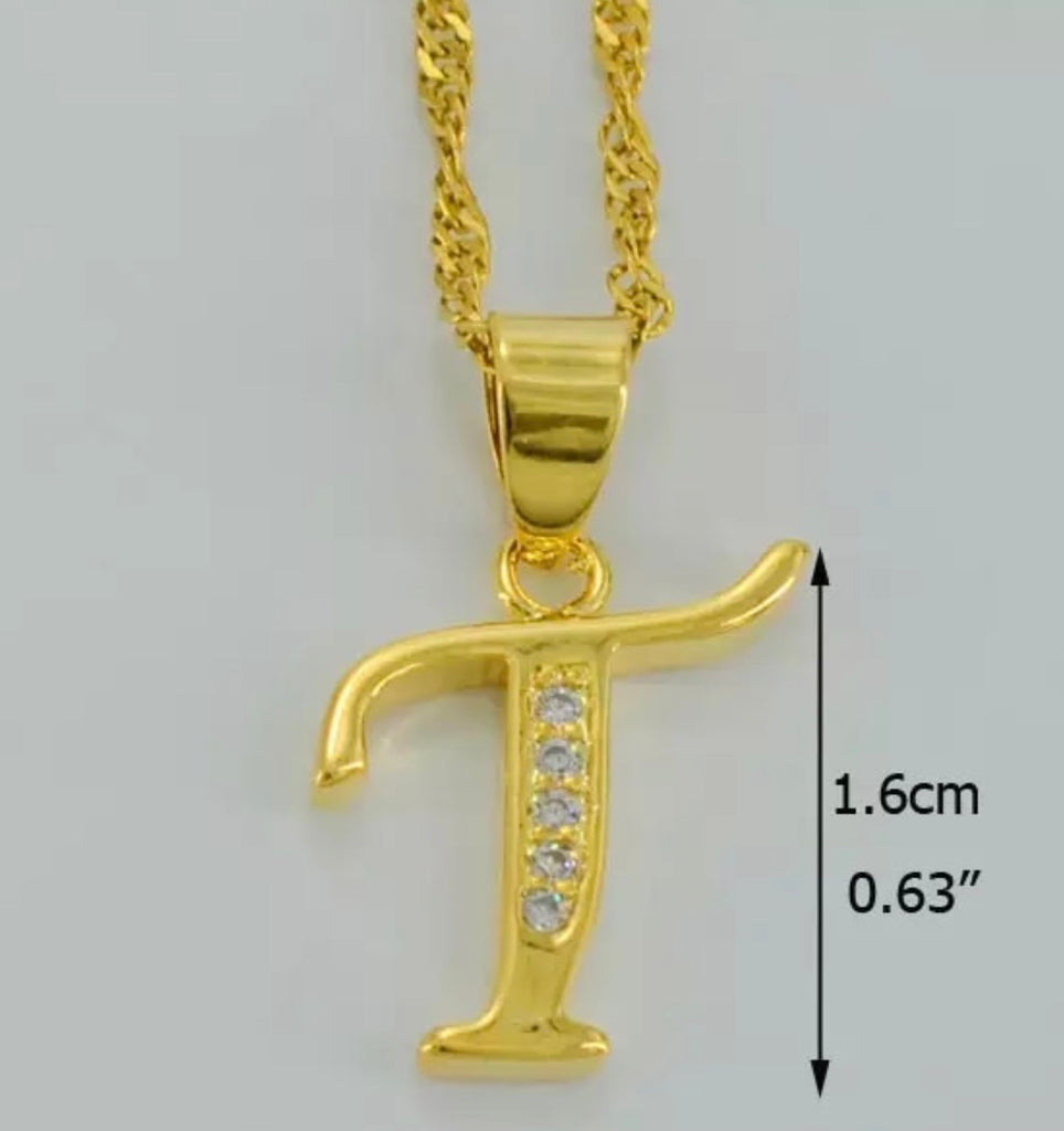 Alphabet Letter Initial :Pendant Necklace for Women-Gold Color