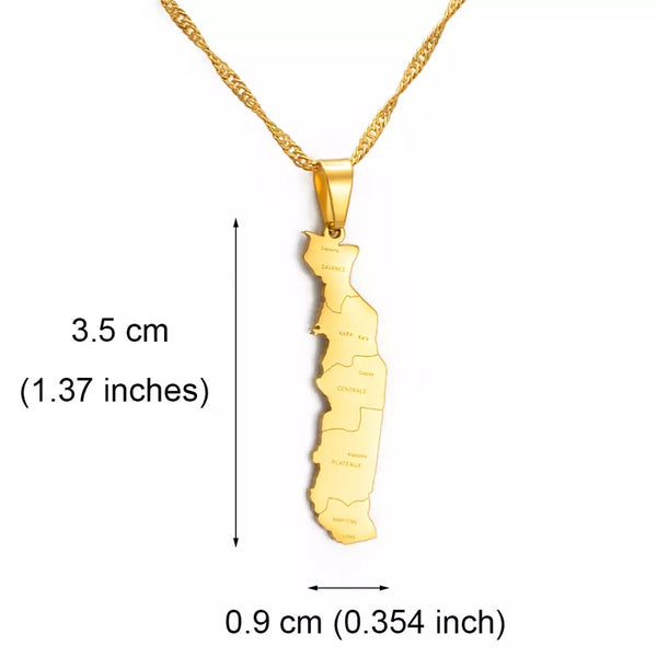 Women 60Cm  Map of Togo Pendant Necklace-Gold Color