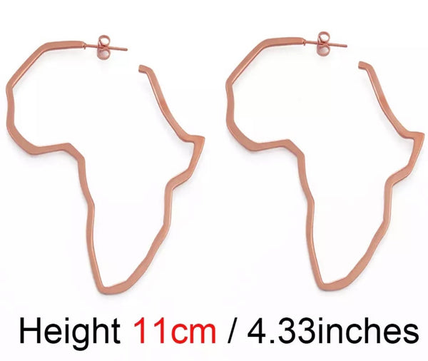 Africa Map Big Earrings,Exagerate larger earrings stud-Rose Gold