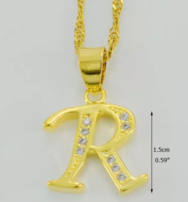 Alphabet Letter Initial :Pendant Necklace for Women-Gold Color