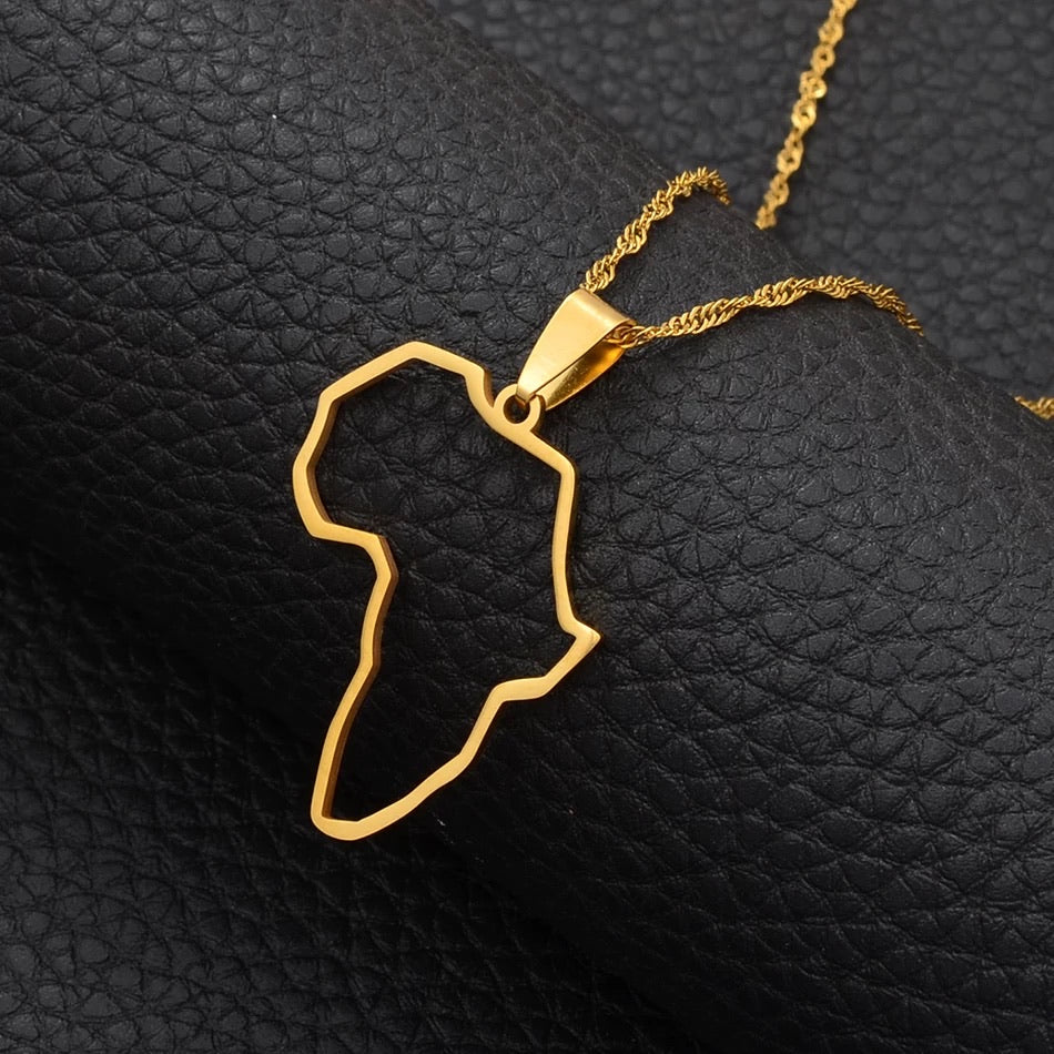 Africa Profile Map Women Pendant Necklace for Women-45Cm Gold Color