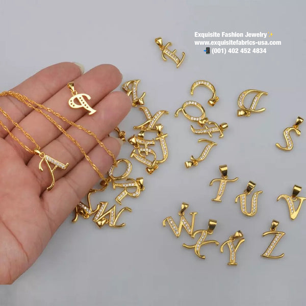 Alphabet Letter Initial:Pendant Necklace for Women-Gold Color