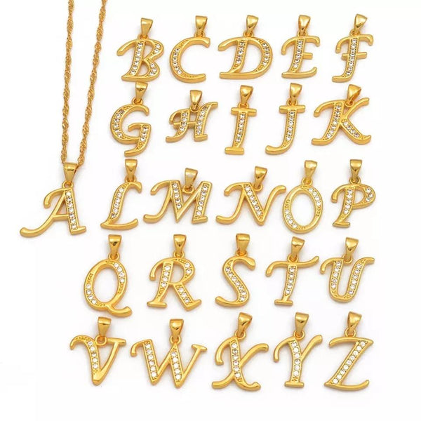 Alphabet Letter Initial: Pendant Necklace for Women-Gold Color